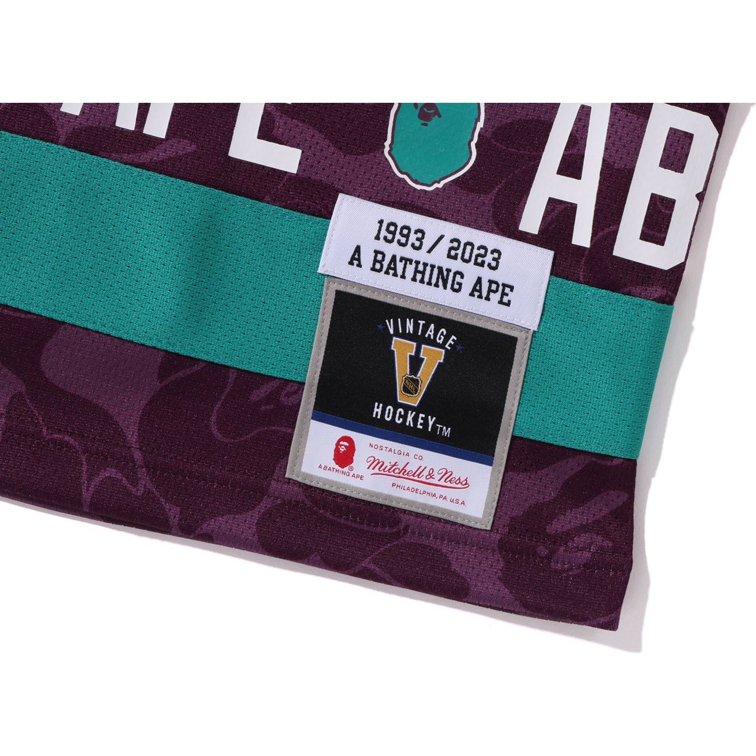 BAPE X MITCHELL & NESS NHL ANAHEIM DUCKS MESH HOCKEY JERSEY L/S TEE MENS