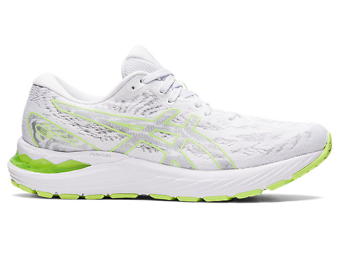 Women's Asics Gel-Cumulus 23, White/Lime Green, 9 B Medium