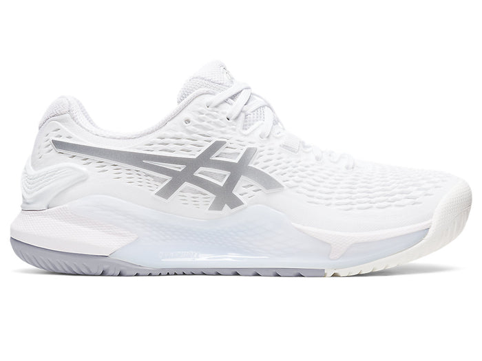 Women's Asics Gel-Resolution 9, White/Pure Silver, 5 B Medium