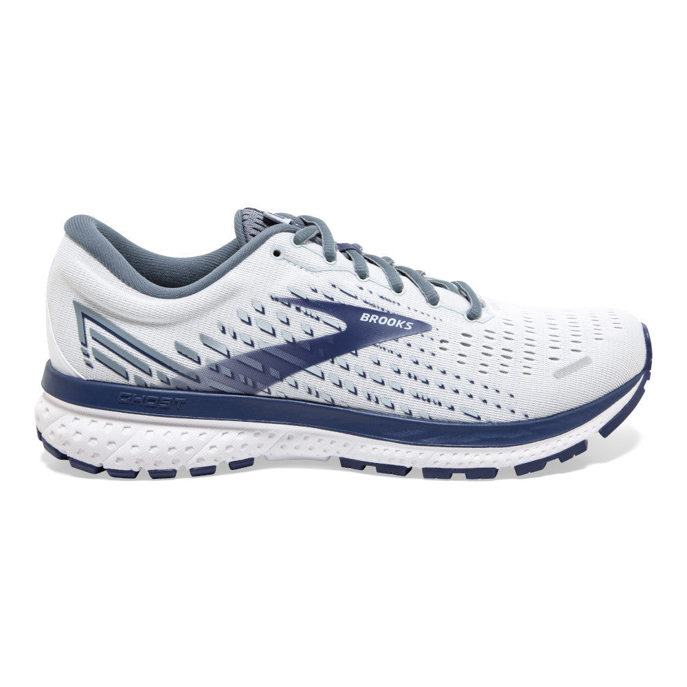 Men's Brooks Ghost 13, White/Grey/Deep Cobalt, 12 4E Extra Wide