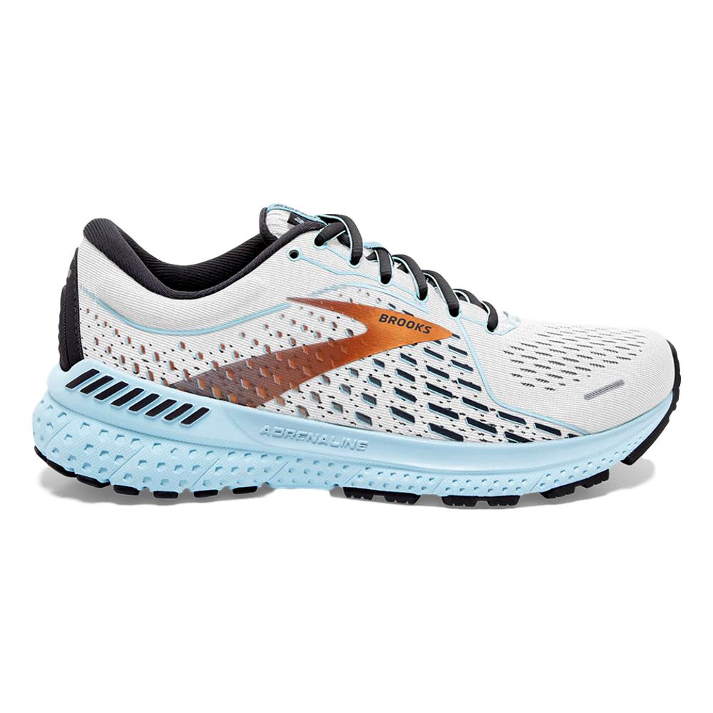 Women's Brooks Adrenaline GTS 21, White/Alloy/Light Blue, 6 D Wide