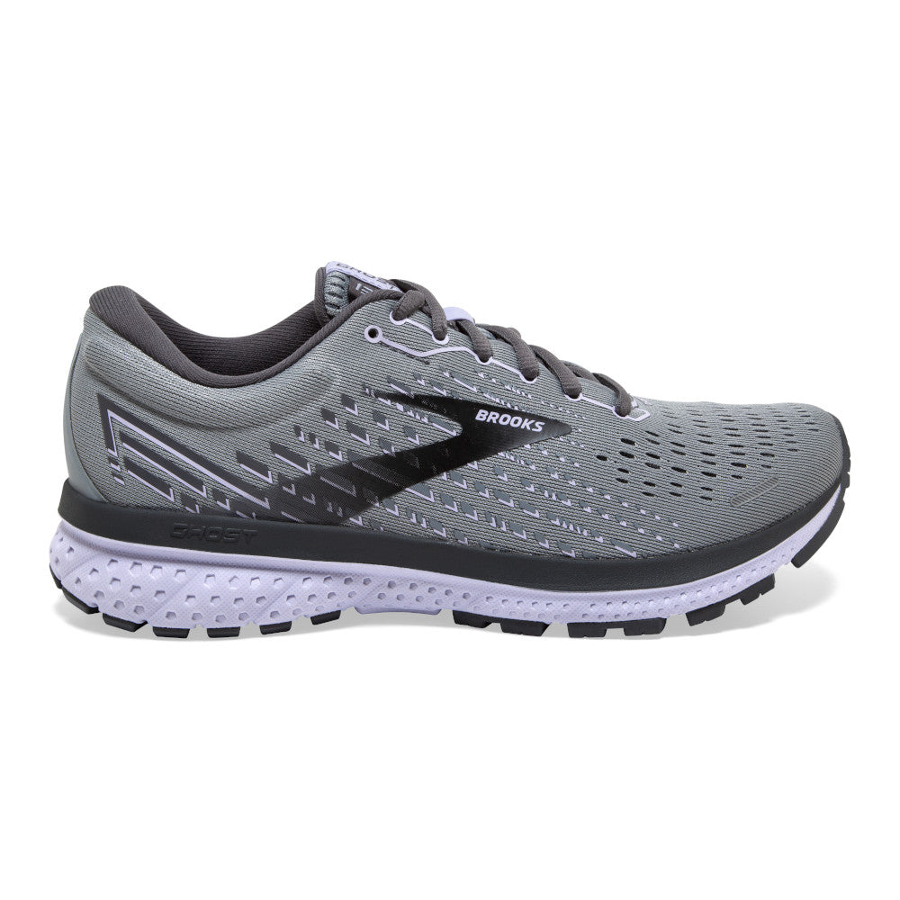 Women's Brooks Ghost 13, Grey/Blackened Pearl/Purple, 6 D Wide