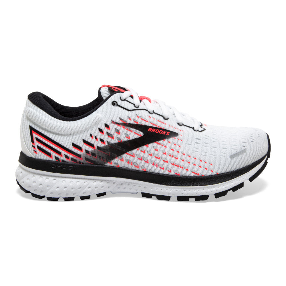 Women's Brooks Ghost 13, White/Pink/Black, 8 B Medium