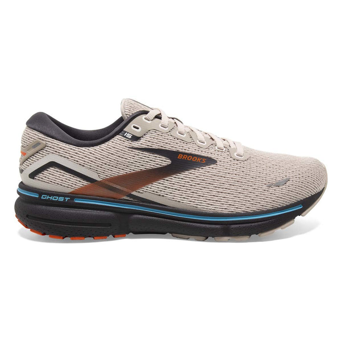 Men's Brooks Ghost 15, White/Sand/Red Orange/Blue, 14 D Medium