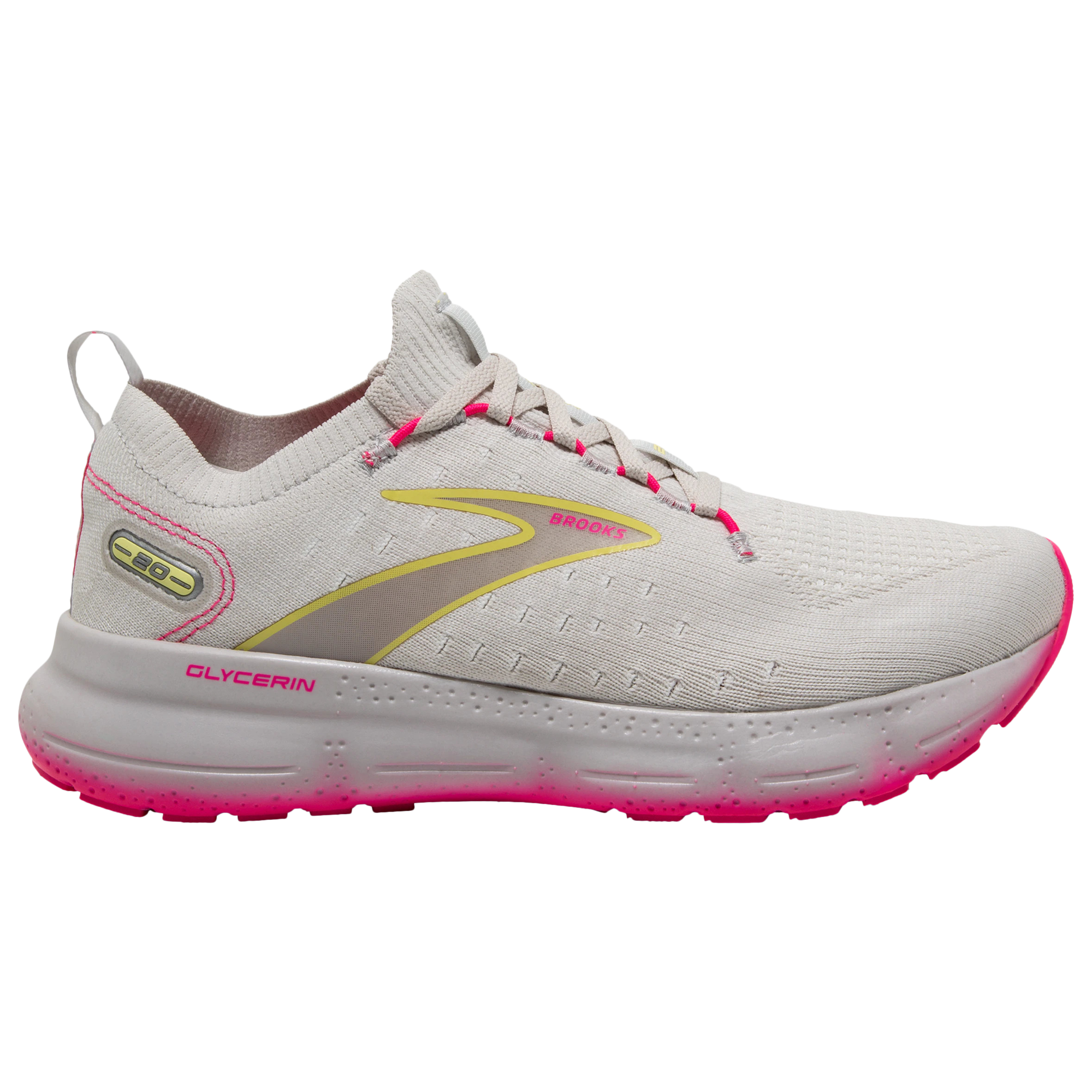 Women's Brooks Glycerin StealthFit 20, Grey/Yellow/Pink, 9 B Medium
