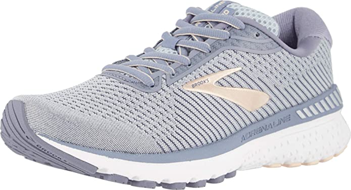 Women's Brooks Adrenaline GTS 20, Grey/Pale Peach/White, 9.5 B Medium