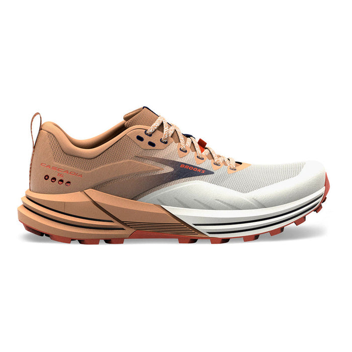 Men's Brooks Cascadia 16, White/Biscuit/Rooibos, 9 D Medium
