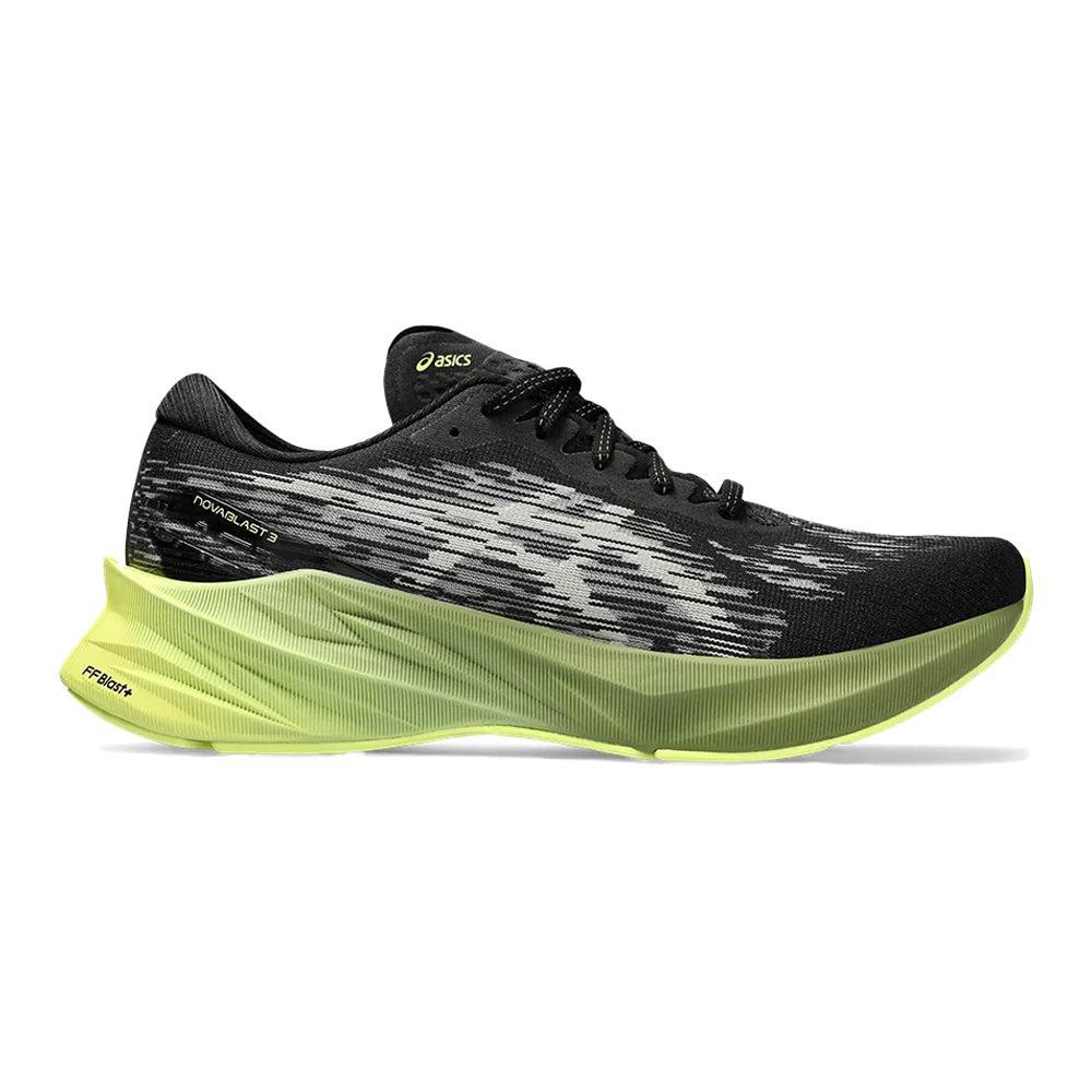 Men's Asics Novablast 3, Black/Dried Leaf Green, 9 D Medium