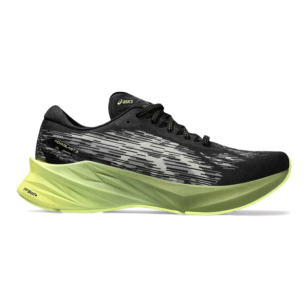 Men's Asics Novablast 3, Black/Dried Leaf Green, 14 D Medium