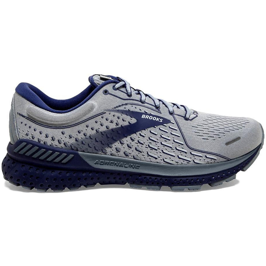 Men's Brooks Adrenaline GTS 21, Grey/Tradewinds/Deep Cobalt, 14 D Medium
