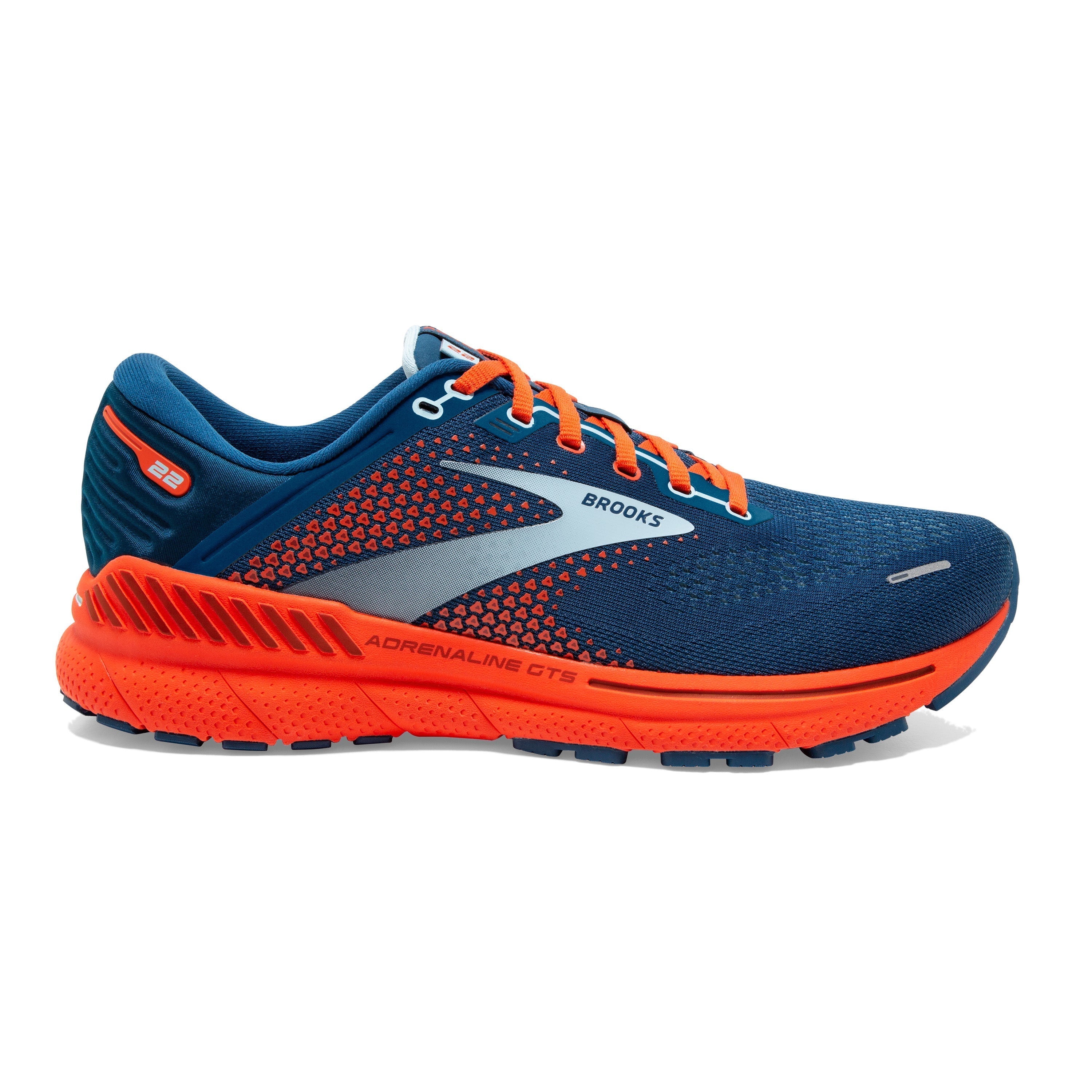 Men's Brooks Adrenaline GTS 22, Blue/Light Blue/Orange, 7 D Medium