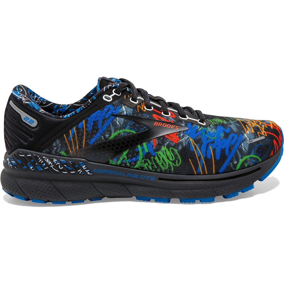 Men's Brooks Adrenaline GTS 22, Black/Blue/Cherry Tomato, 8 D Medium