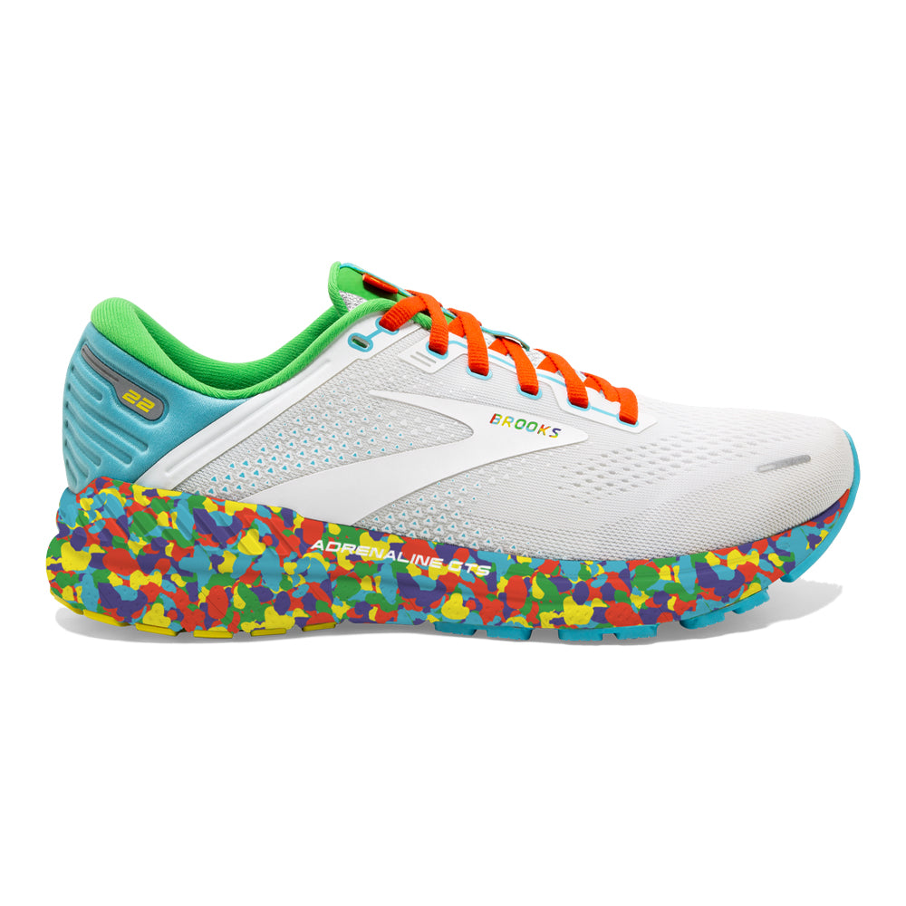 Men's Brooks Adrenaline GTS 22, White/Red/Green, 9 D Medium