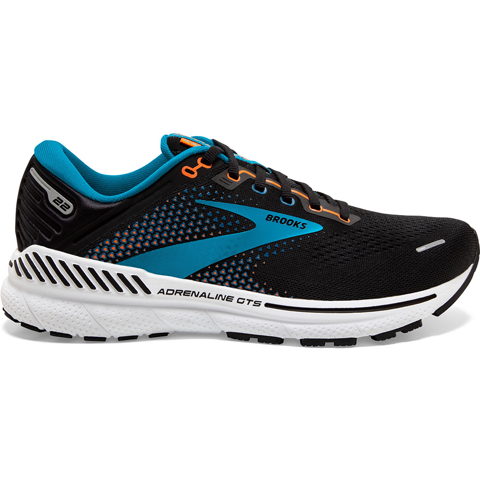 Men's Brooks Adrenaline GTS 22, Black/Blue/Orange, 15 D Medium