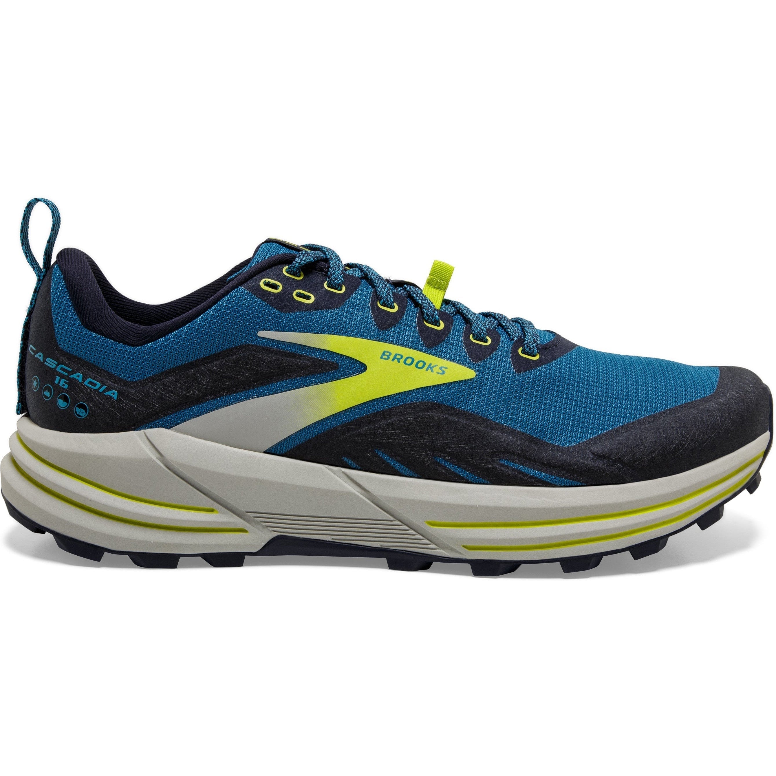 Men's Brooks Cascadia 16, Mykonos Blue/Peacoat/Lime, 14 D Medium