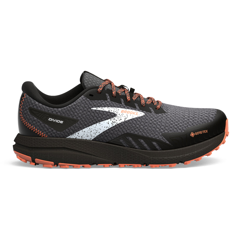 Men's Brooks Divide 4 GTX, Black/Firecracker/Blue, 9.5 D Medium