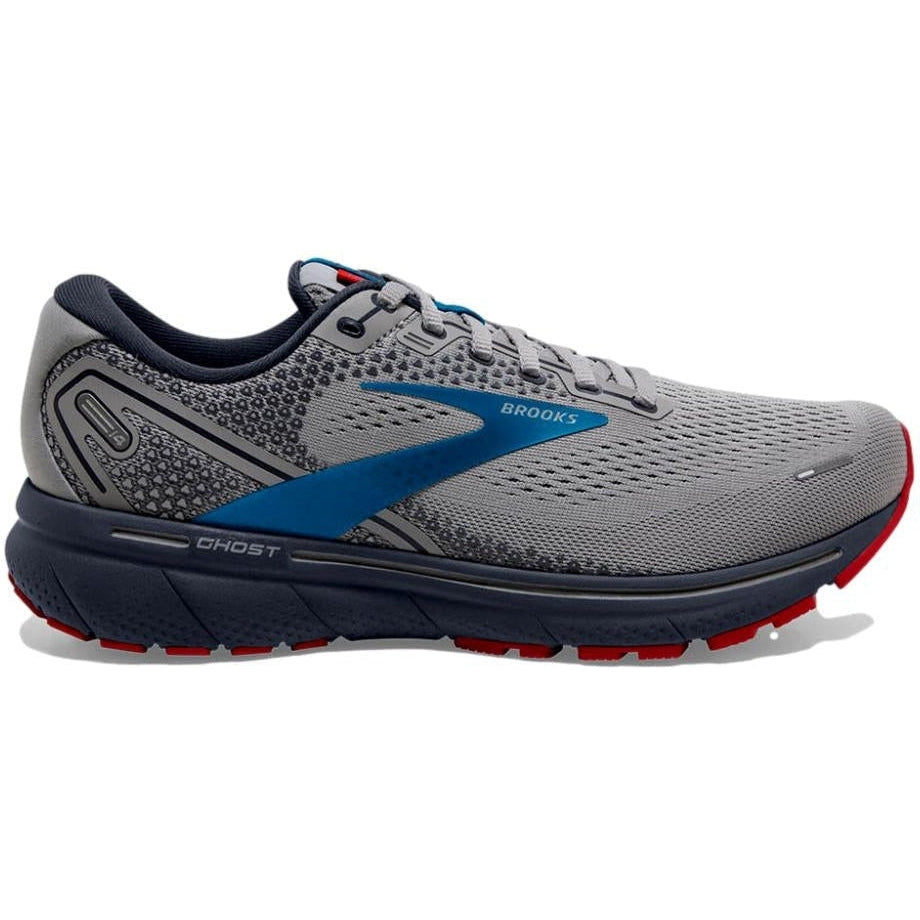 Men's Brooks Ghost 14, Grey/Blue/Red, 11 D Medium