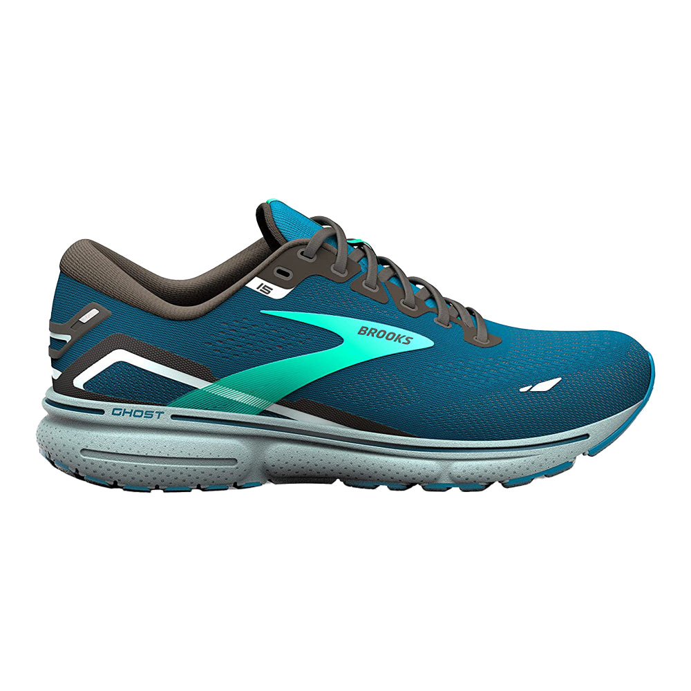 Men's Brooks Ghost 15, Moroccan Blue/Black/Spring Bud, 8.5 D Medium