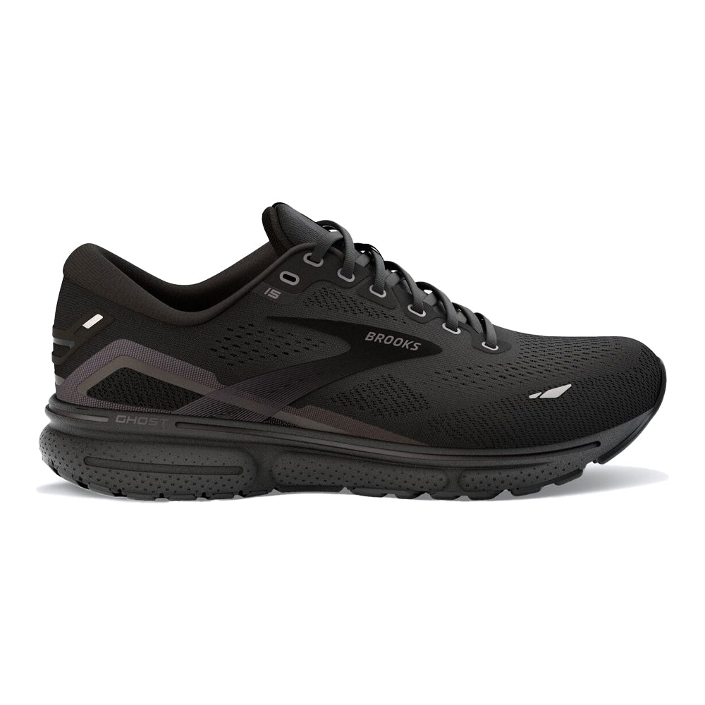 Men's Brooks Ghost 15, Black/Black/Ebony, 8.5 2E Wide