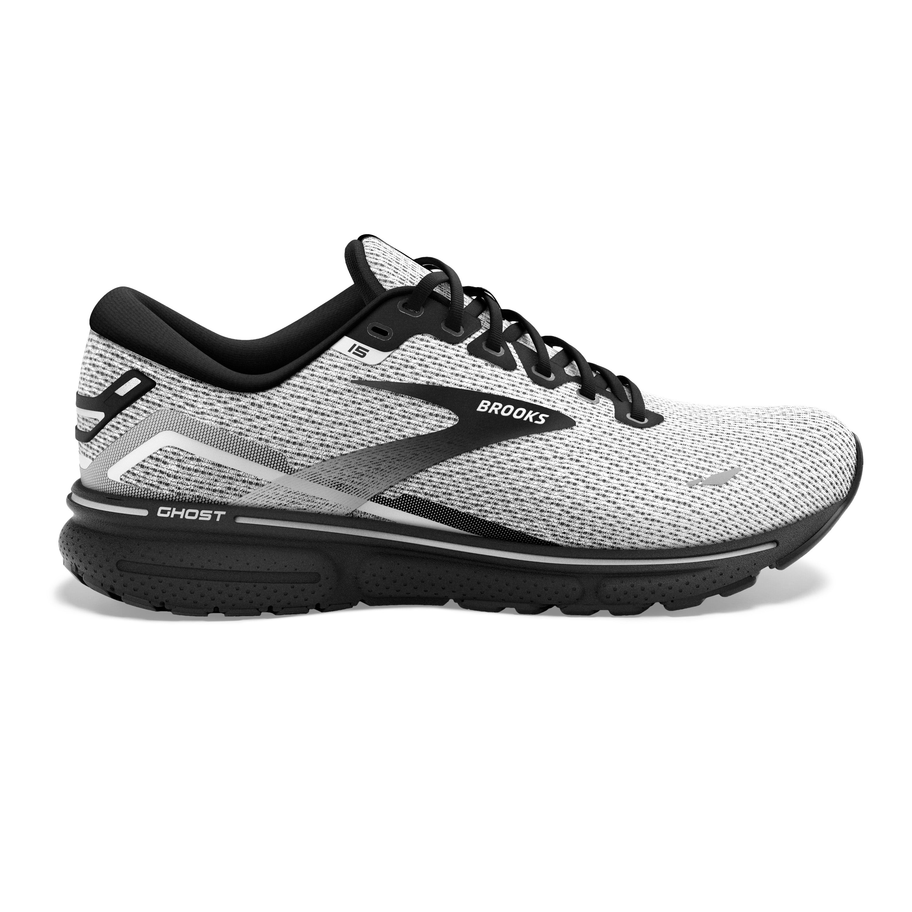 Men's Brooks Ghost 15, White/Black, 14 D Medium