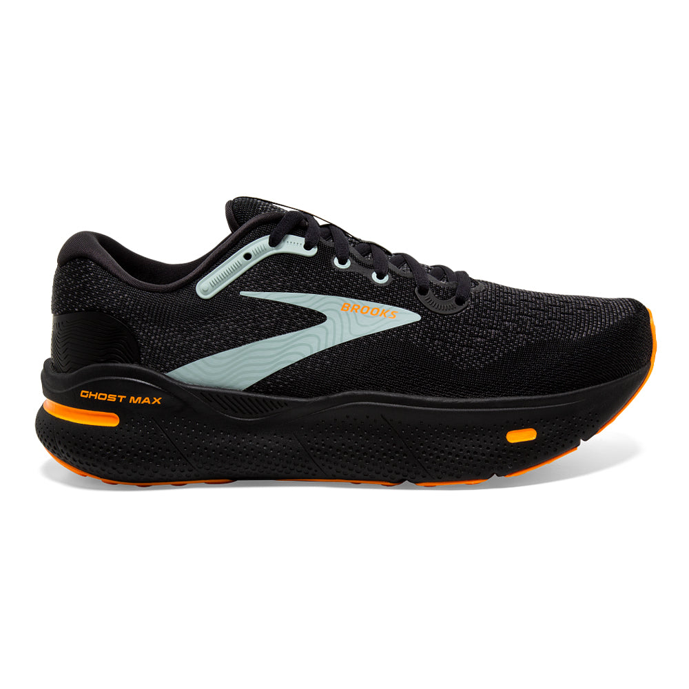 Men's Brooks Ghost Max, Black/Orange/Cloud Blue, 12.5 D Medium