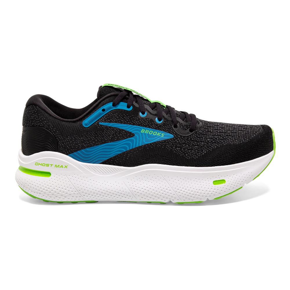 Men's Brooks Ghost Max, Black/Atomic Blue/Jasmine, 12.5 4E Extra Wide