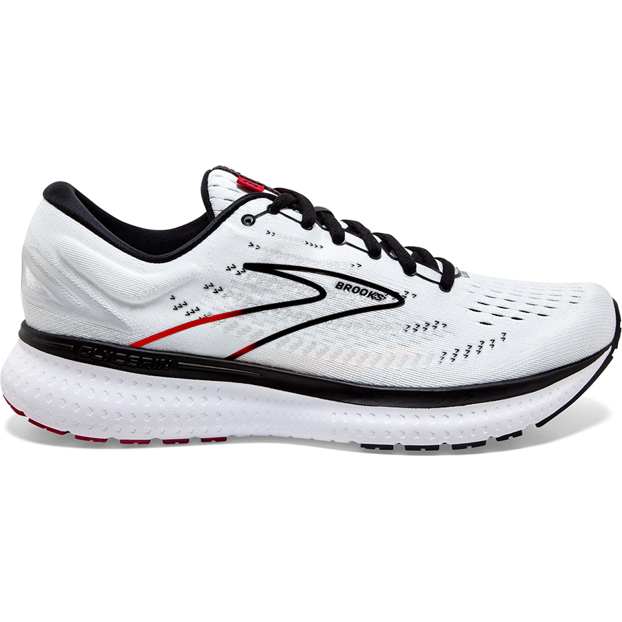 Men's Brooks Glycerin 19, White/Black/Red, 12 D Medium