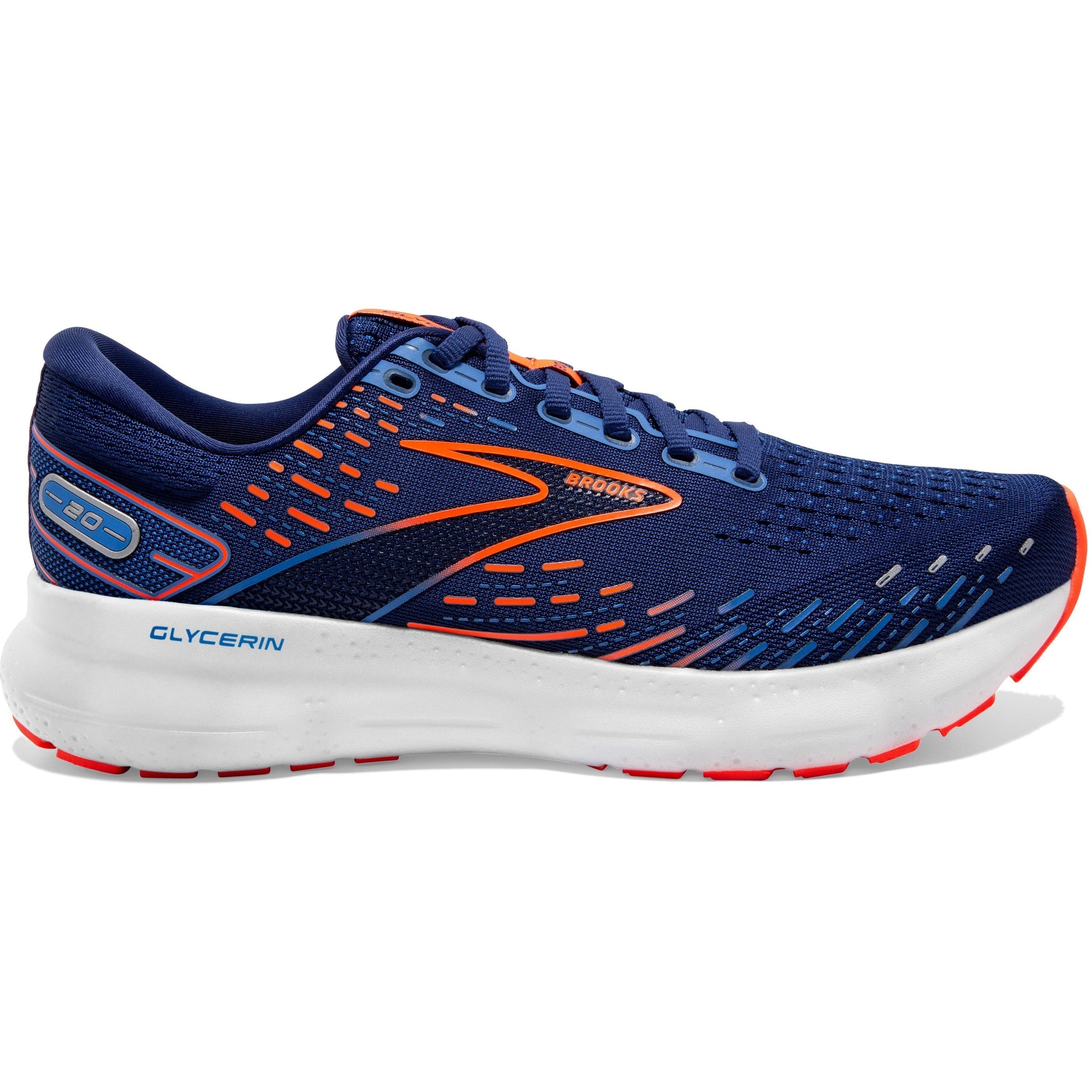 Men's Brooks Glycerin 20, Blue Depths/Palace Blue/Orange, 14 D Medium