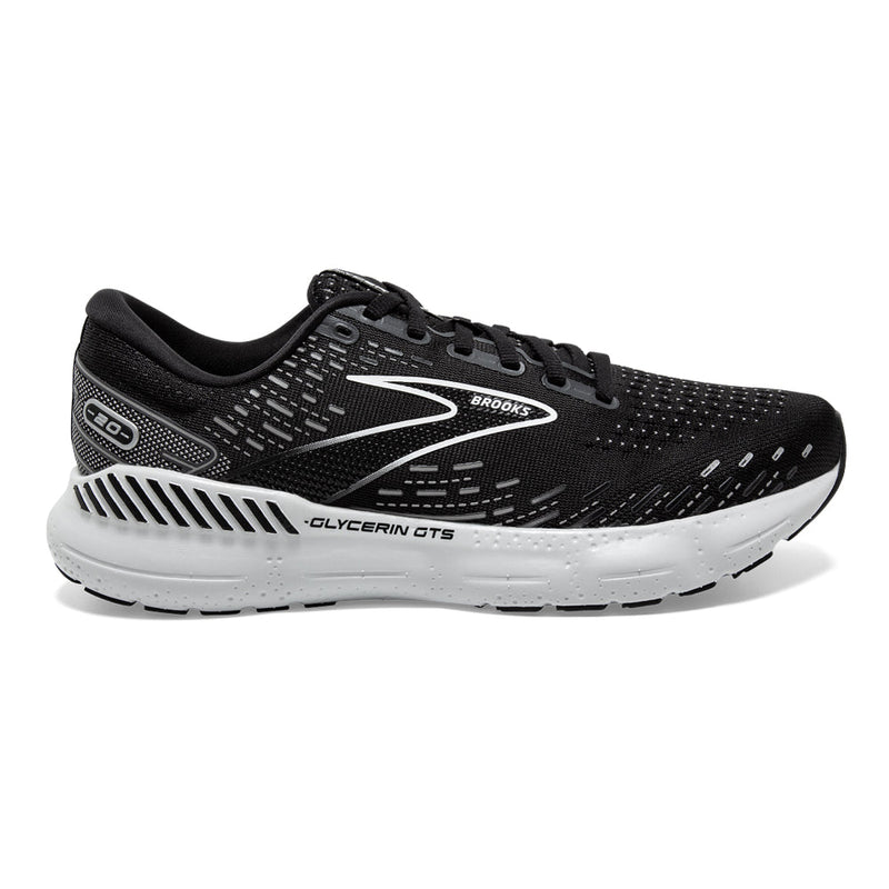Men's Brooks Glycerin GTS 20, Black/White/Alloy, 10.5 D Medium