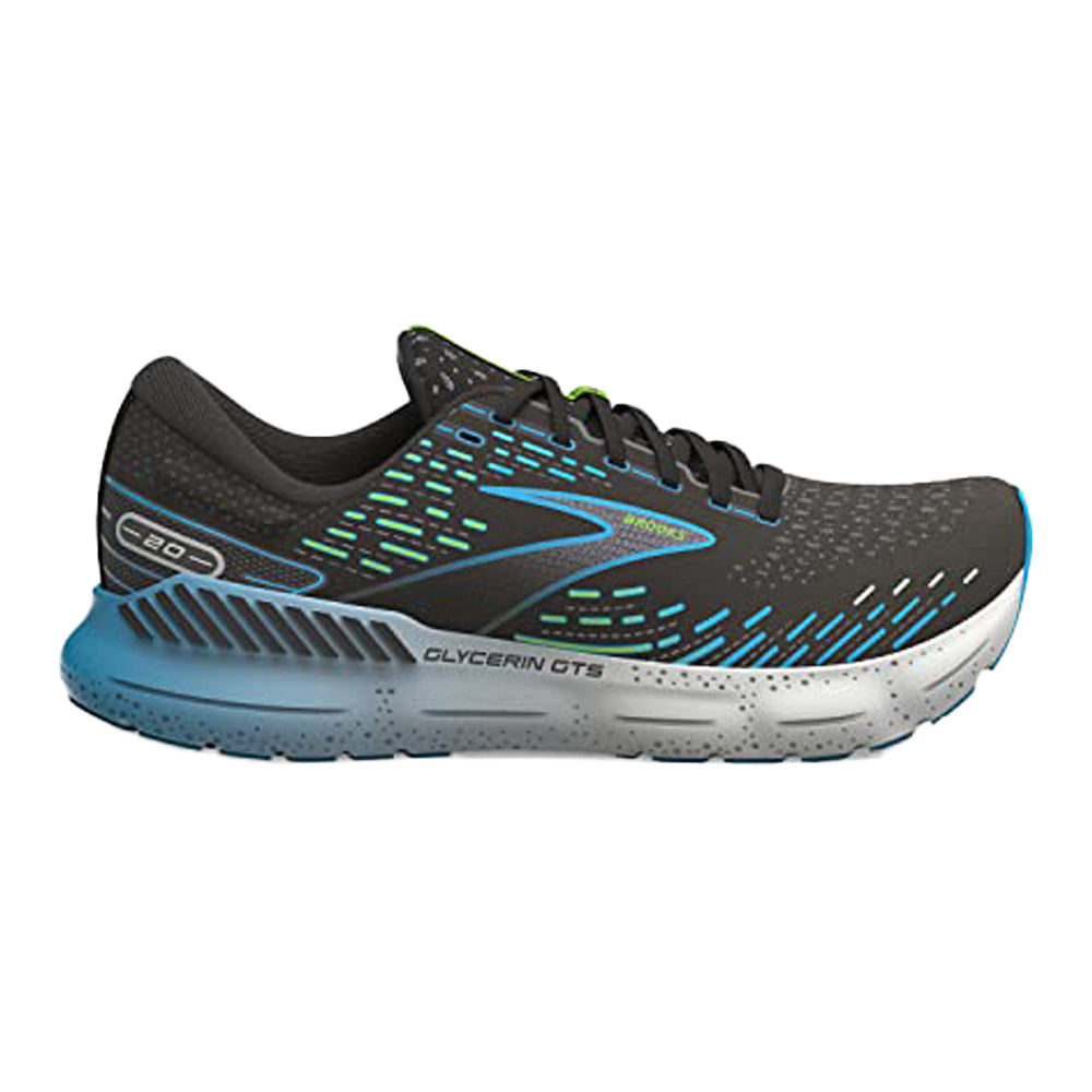 Men's Brooks Glycerin GTS 20, Black/Hawaiian Ocean/Green, 14 D Medium