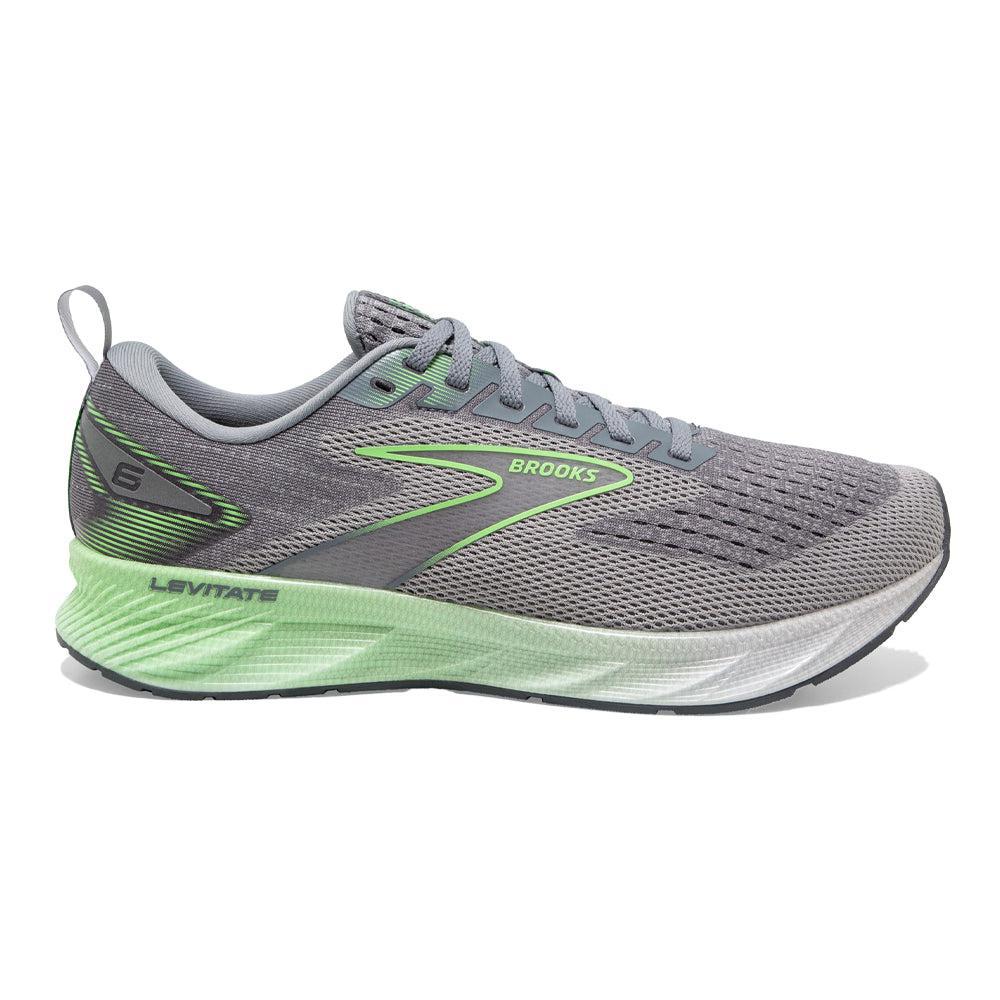 Men's Brooks Levitate 6, Primer Grey/Neon Green, 12.5 D Medium