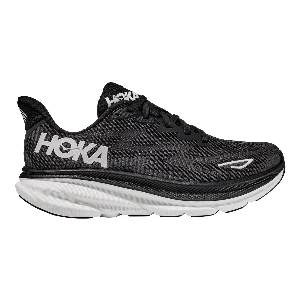 Men's Hoka One One Clifton 9, Black/White, 8.5 2E Wide