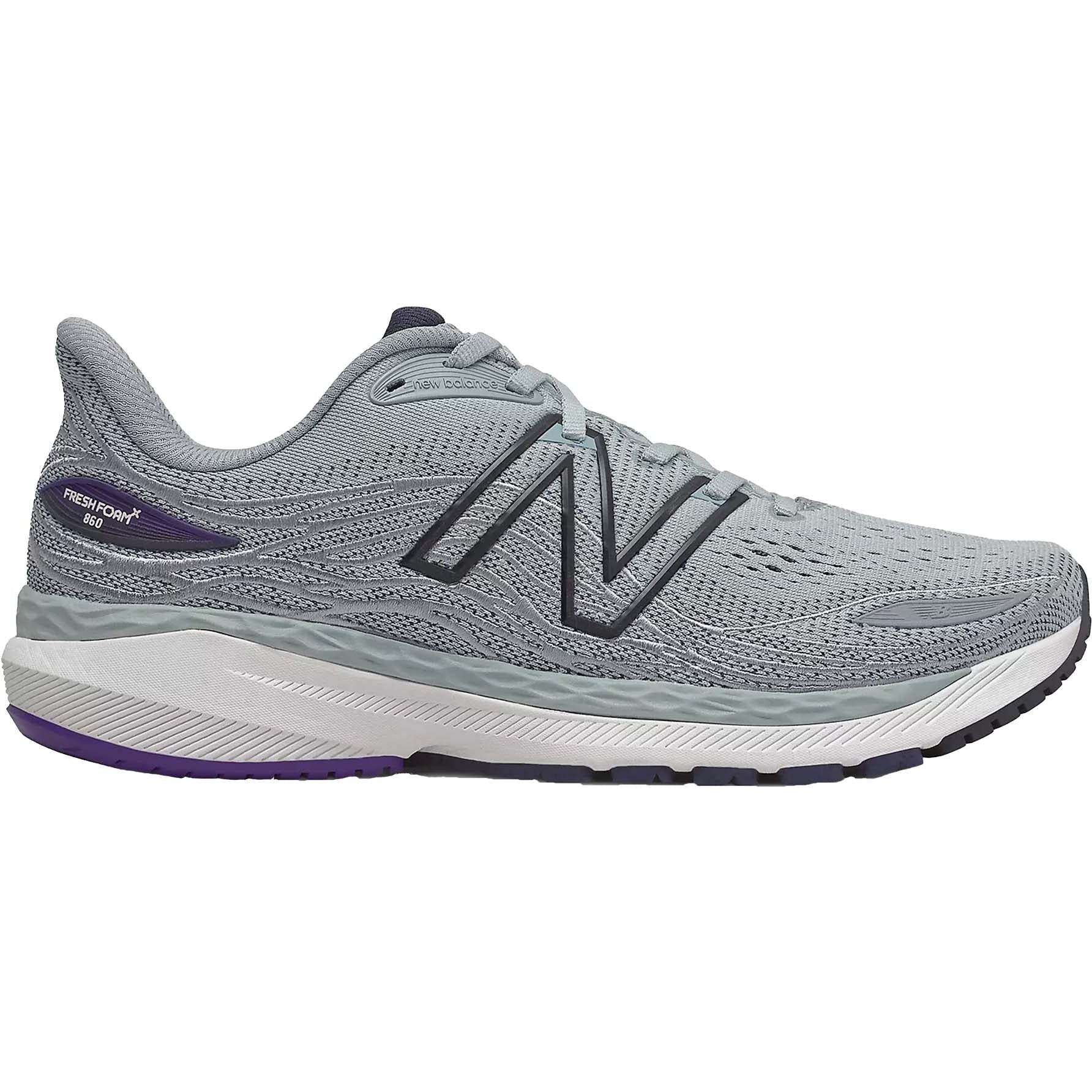 Men's New Balance Fresh Foam X 860v12, Light Aluminum/Deep Violet, 10 2E Wide