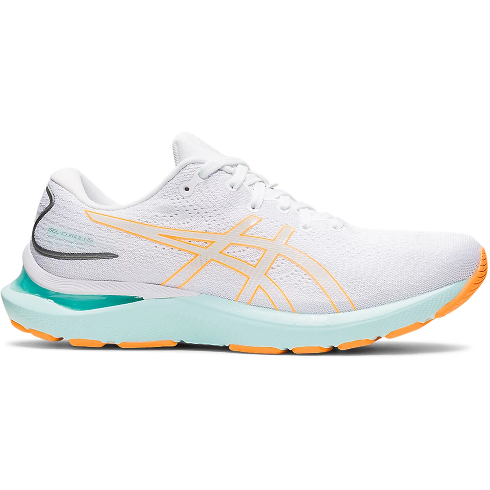 Women's Asics Gel-Cumulus 24, White/Orange Pop, 9 B Medium