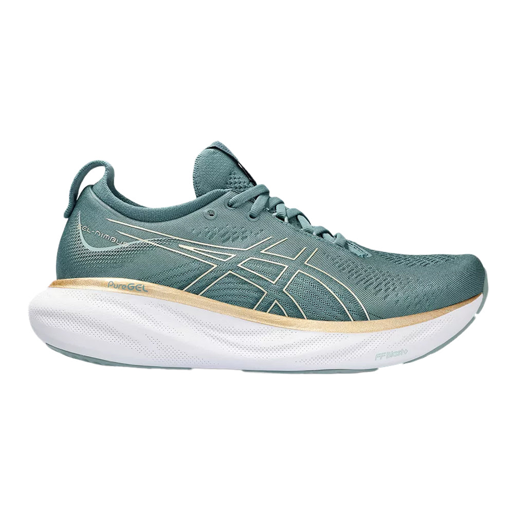 Women's Asics Gel-Nimbus 25, Foggy Teal/Champagne, 9 B Medium
