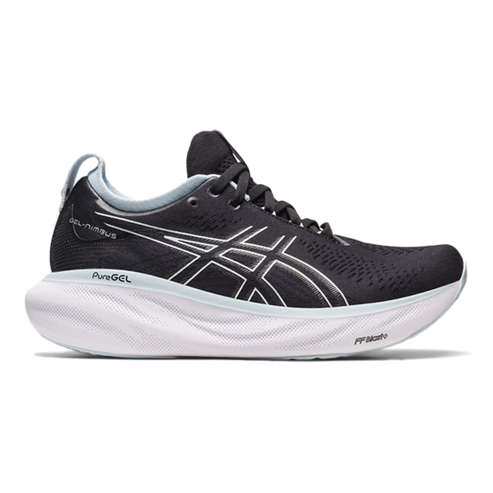 Women's Asics Gel-Nimbus 25, BLACK/REBORN BLUE, 12 B Medium