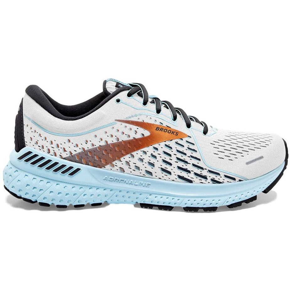 Women's Brooks Adrenaline GTS 21, White/Alloy/Light Blue, 5 Medium