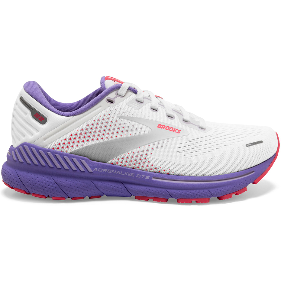 Women's Brooks Adrenaline GTS 22, White/Coral/Purple, 7.5 B Medium
