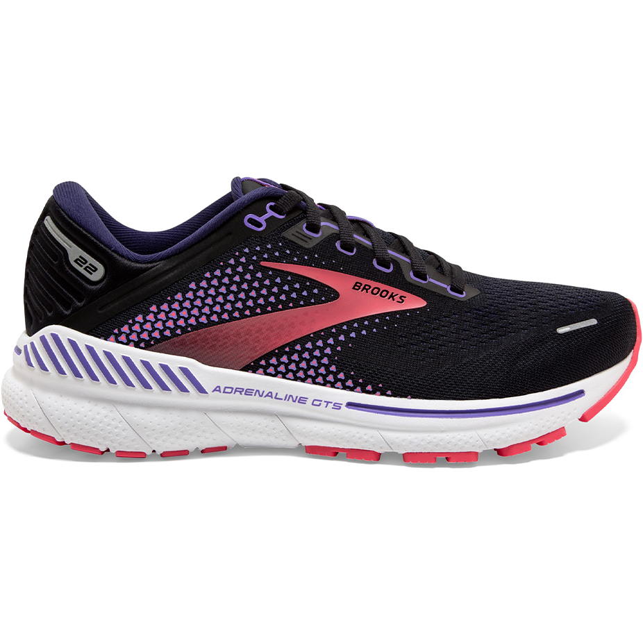 Women's Brooks Adrenaline GTS 22, Black/Purple/Coral, 9 B Medium