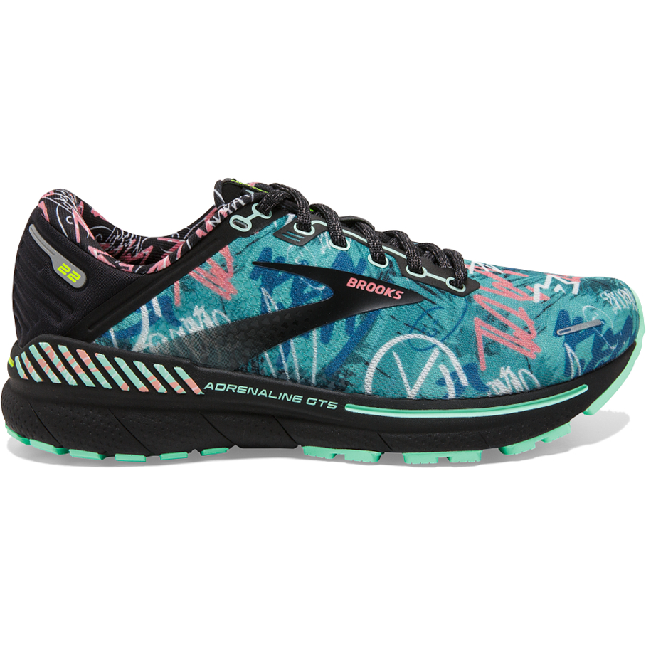 Women's Brooks Adrenaline GTS 22, Black/Yucca/Flamingo Pink, 6.5 B Medium