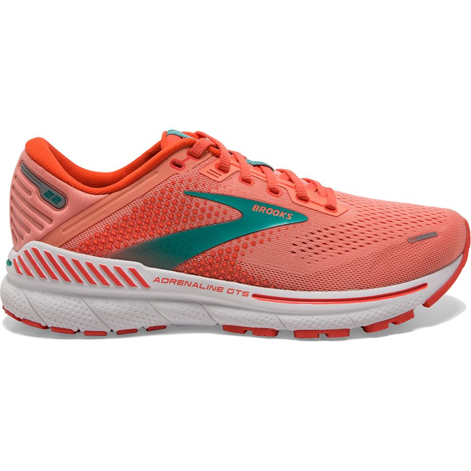 Women's Brooks Adrenaline GTS 22, Coral/Latigo Bay/White, 8 B Medium