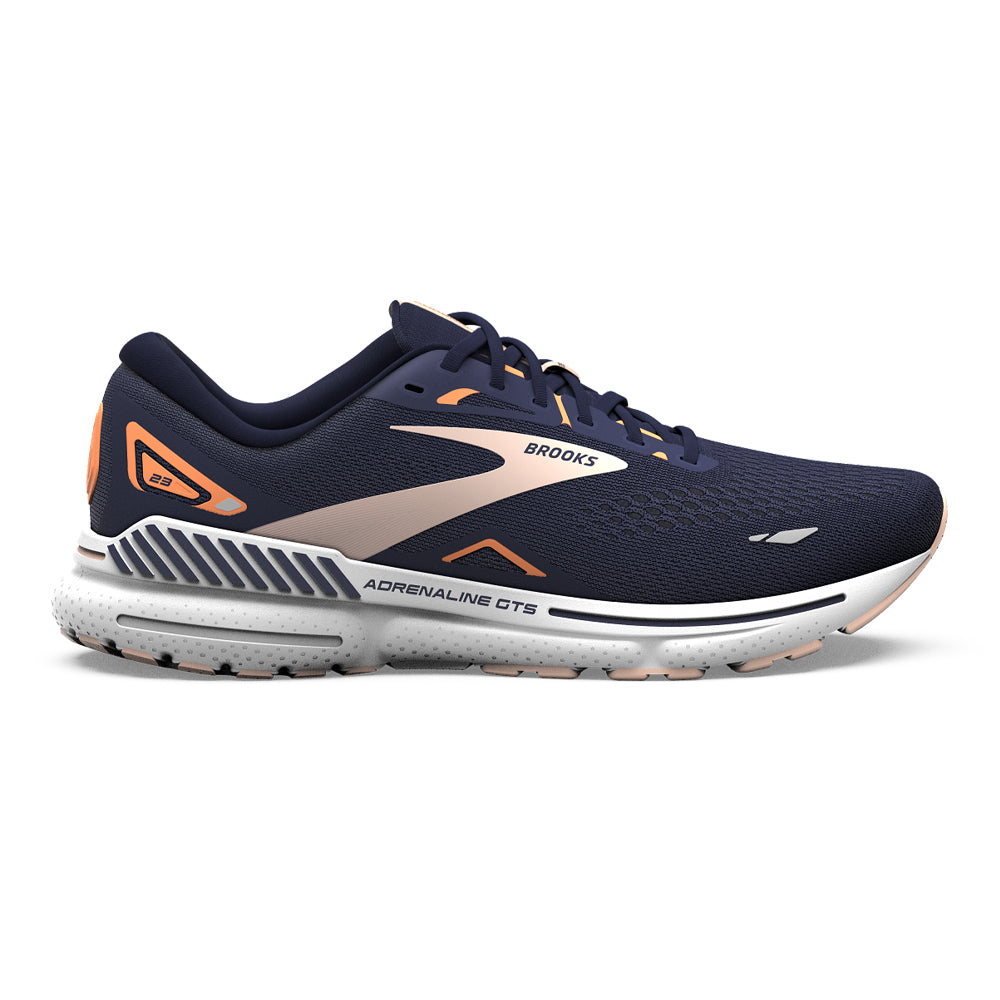 Women's Brooks Adrenaline GTS 23, Peacoat/Tangerine/Peach, 10.5 B Medium