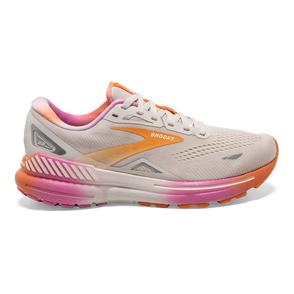 Women's Brooks Adrenaline GTS 23, White Sand/Sunset/Fuchsia, 9 B Medium