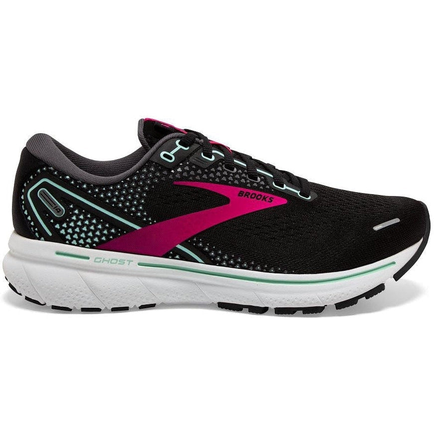 Women's Brooks Ghost 14, Black/Pink/Yucca, 11.5 D Medium