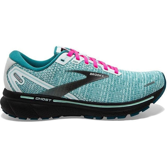 Women's Brooks Ghost 14, White/Black/Blue Light, 6.5 B Medium