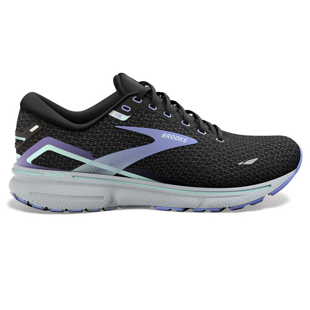 Women's Brooks Ghost 15, Black/Jacaranda/Salt, 7 B Medium