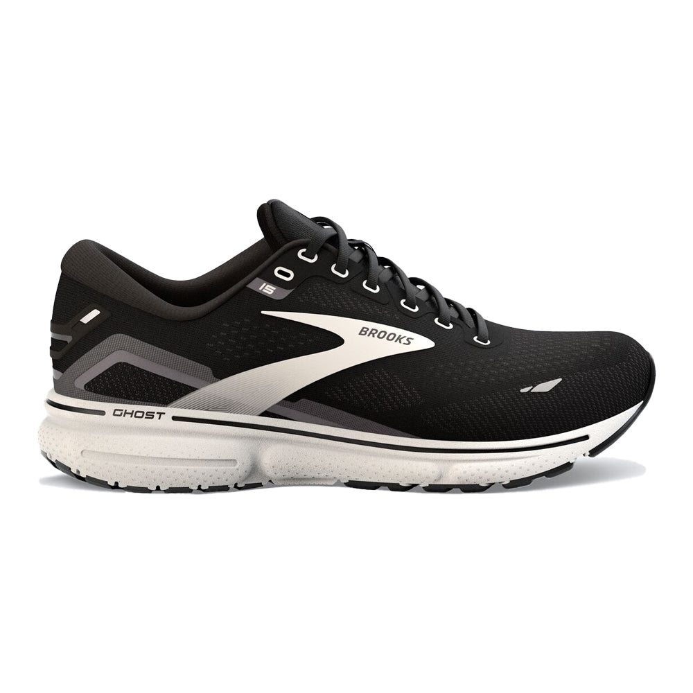 Women's Brooks Ghost 15, Black/Blackened Pearl/White, 8.5 D Wide