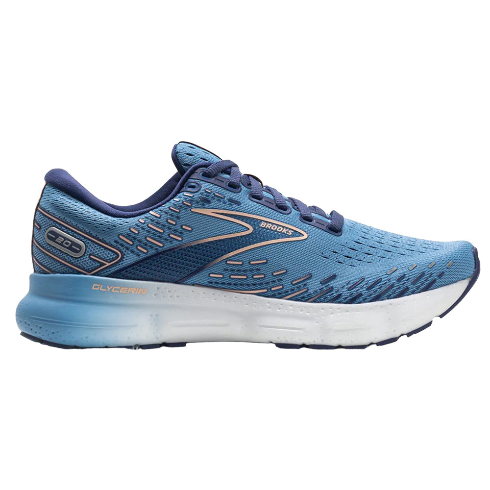 Women's Brooks Glycerin 20, Blissful Blue/Peach/White, 9.5 B Medium