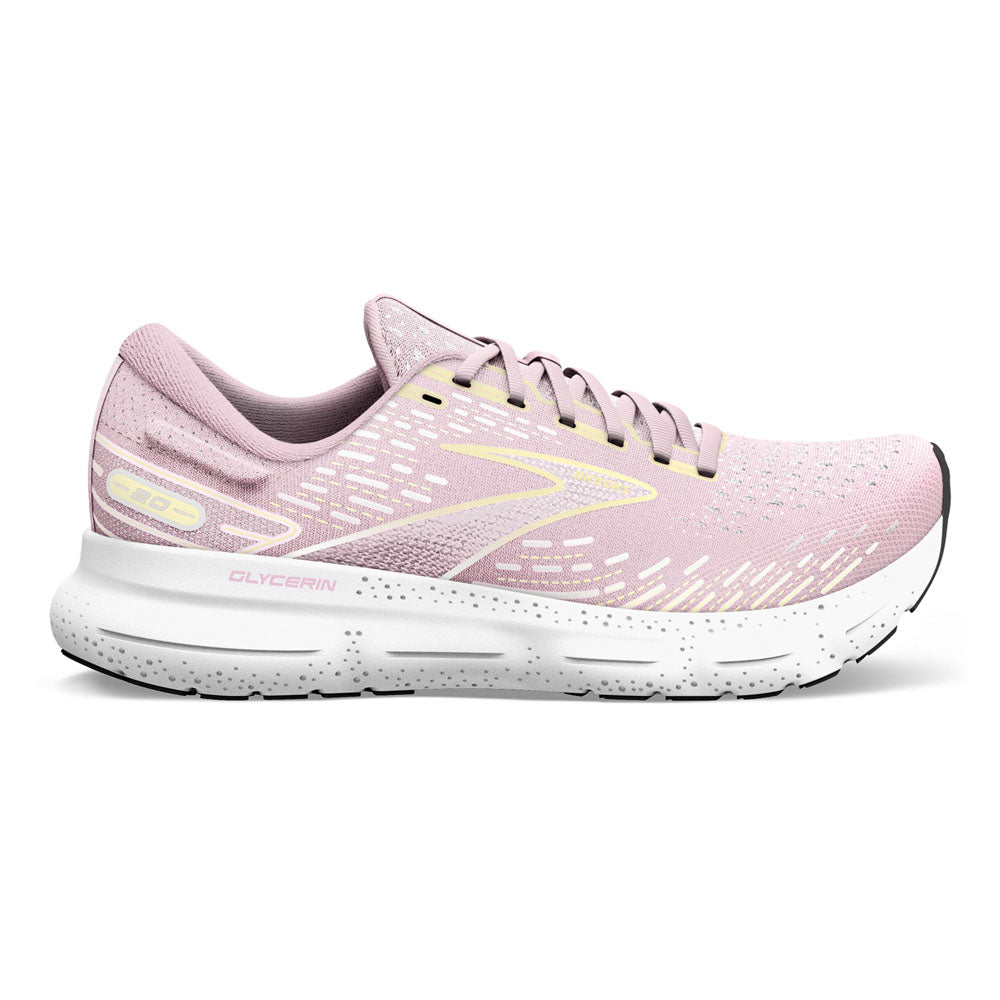 Women's Brooks Glycerin 20, Pink/Yellow/White, 9.5 B Medium