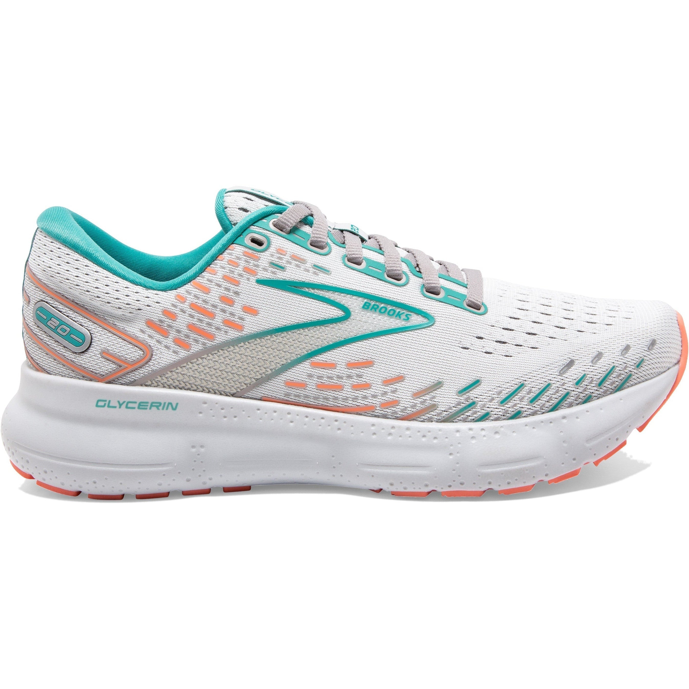 Women's Brooks Glycerin 20, Oyster/Latigo Bay/Coral, 10.5 D Wide